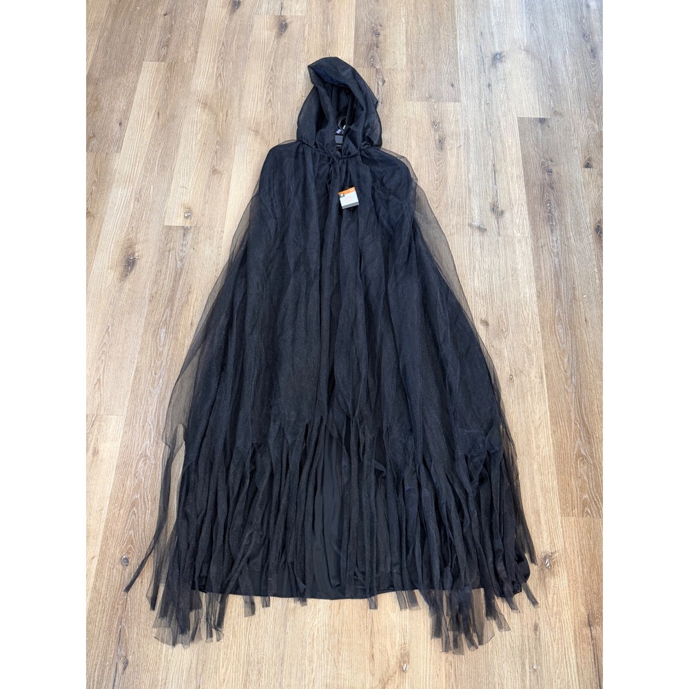 Goth Hooded Cape OS Black Tattered Mesh Halloween Costume Cospay Whimsygoth Y2K